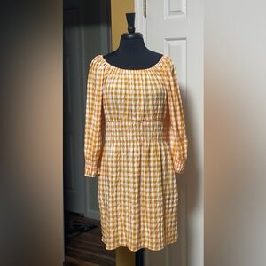 CATO - Elegant Orange Checkered Long Sleeve Dress